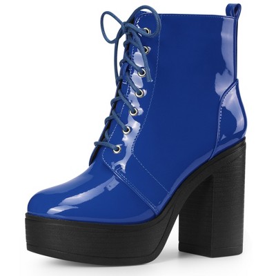 Allegra K Women's Platform Chunky High Heel Lace Up Combat Boots