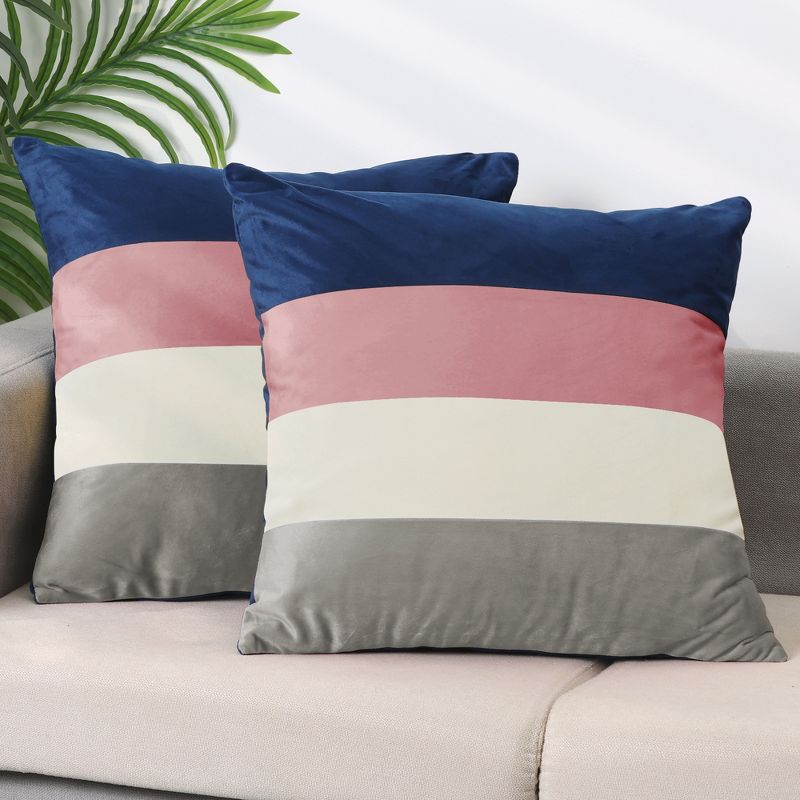 Unique Bargains Home Bedroom Indoor Outdoor Contrast Color Striped Velvet Throw Pillow Covers 2 Pcs, 2 of 7