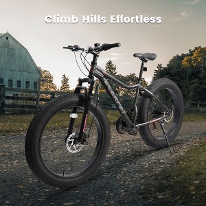 26 Inch Fat Tires Mountain Bike, 4'' Wide Wheel, 21-Speed Disc Brakes, Mens Womens Trail Beach Snow Commuter City Mountain Bike - 1 of 4