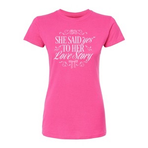 Women's - Instant Message - Yes To Her Love Story Fitted Graphic T-Shirt - 1 of 3