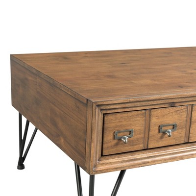 Tanner Light Walnut Industrial Sofa Table with Storage