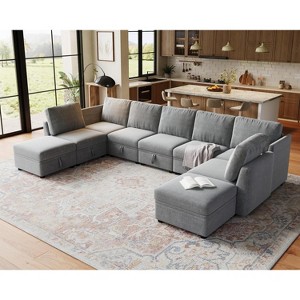 Modular Sectional Sleeper Sofa & Storage Seats Reversible Sofa with Chenille Fabric 9 Seater Sectional Sofa, Convertible Sectional Couches - 1 of 4