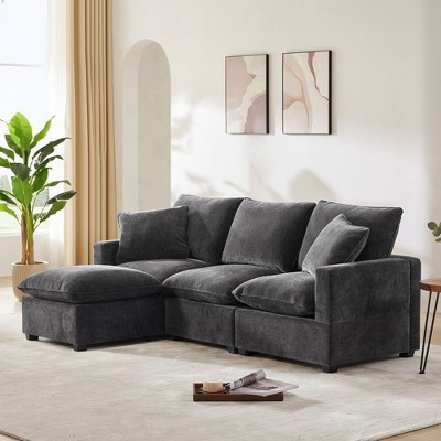 NicBex Couches for Living Room 110" Modern Modular Sofa L-shaped 4 Seat Chenille Upholstered Freely Combinable Sofa Couch Set with 2 pillows, Grey