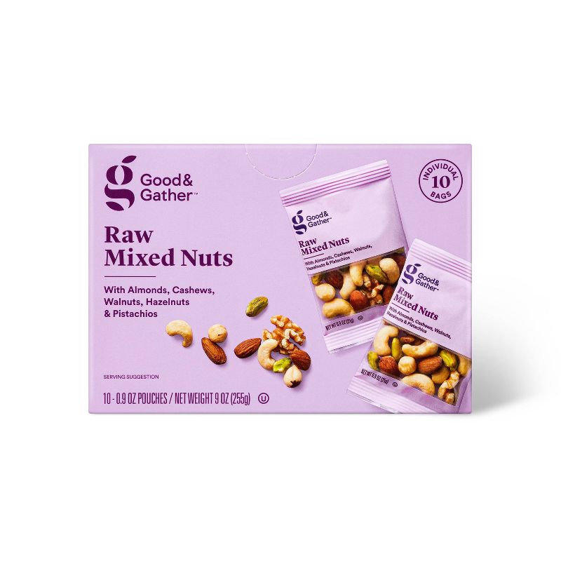 Unsalted Raw Mixed Nuts - 9oz/10ct - Good &#38; Gather&#8482;, 1 of 7