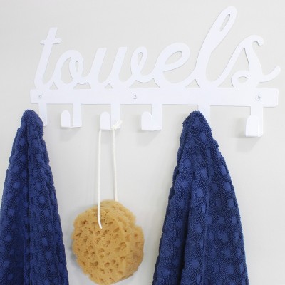 White Metal Wall-Mounted Towel Rack with 6 Hooks