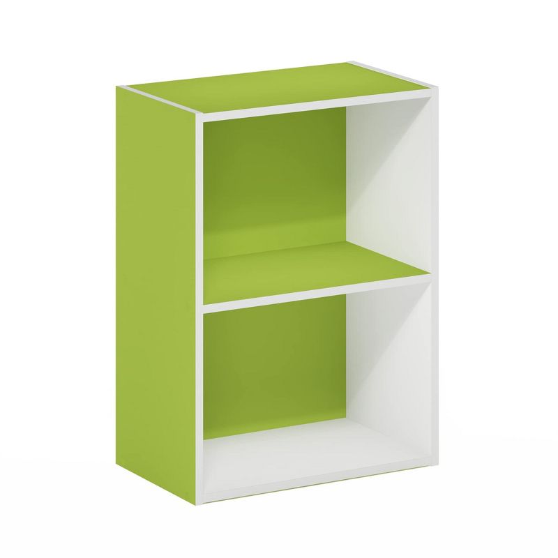 Furinno Luder 2-Tier Open Shelf Bookcase, Green/White, 4 of 5