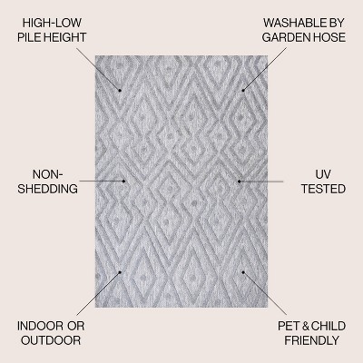 Modern Moroccan Diamond Light Gray Synthetic Area Rug - Reversible and Easy Care