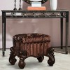 Royal Hampton Tufted Fabric Upholstered Wooden Vanity Stool with Scrolled Legs, Cherry Oak brown - 2 of 4
