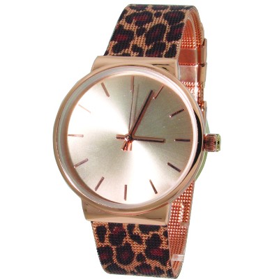 Olivia Pratt Leopard Print Strap Mesh Watch