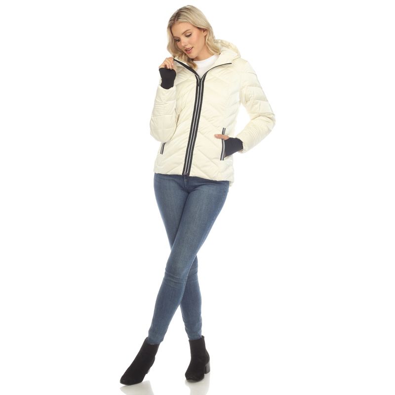 Women's Midweight Quilted Contrast With Thumbholes Hooded Jacket - White Mark, 5 of 8