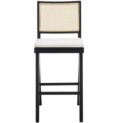 Colette Black and Natural Wood Bar Stool with Rattan Back