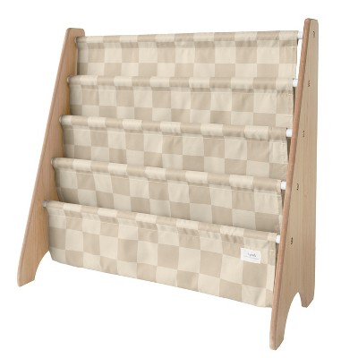 3 Sprouts Recycled Fabric Kids Bookcase, Toddler Bookshelf - Checkerboard Beige