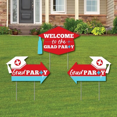 Big Dot of Happiness Nurse Graduation - Graduation Party Yard Sign with Stakes - Double Sided Outdoor Lawn Sign - Set of 3