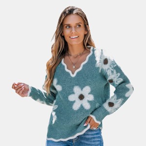 Women's Scalloped Floral Intarsia Knit Sweater - Cupshe - 1 of 4