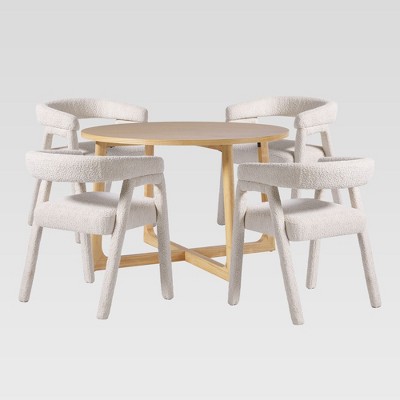 Saracina Home 5pc Round Dining Table Set with Fully Upholstered Solid Wood Chairs