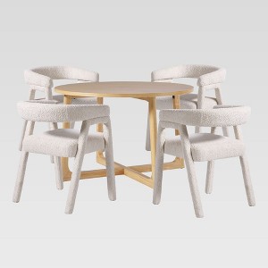 Saracina Home 5pc Round Dining Table Set with Fully Upholstered Solid Wood Chairs - 1 of 4