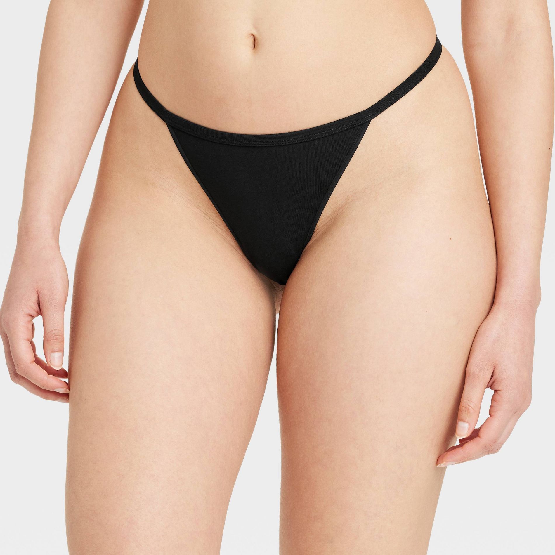 Women's Cotton Blend String Thong Underwear - Auden™ Black S: Low Rise, Pull-On, Midweight Knit Jersey, Solid Pattern, Small Size