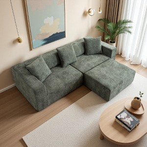 Chenille Corduroy L-Shaped Modular Cloud Sectional Sofa, Deep Seat, No Assembly - 1 of 4