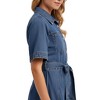 Knit & Lounge Women’s Short Sleeve Button Down Belted Denim Mini Dress Structured Fit Flared Hem Classic Collar - 3 of 4