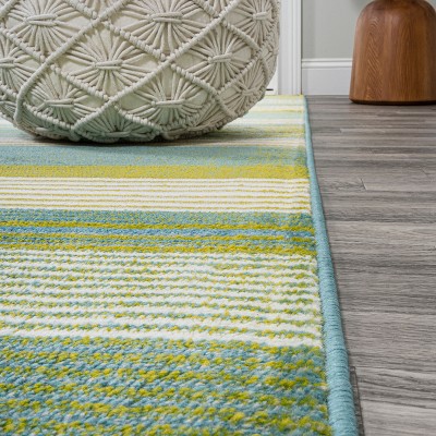 Duxbury Coastal Stripe Green/Blue Synthetic 3x5 Area Rug