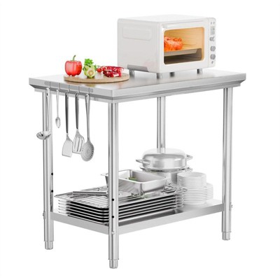 Winado 36 x 24 Inch Silver Stainless Steel Kitchen Prep Table With Hooks And Adjustable Undershelf