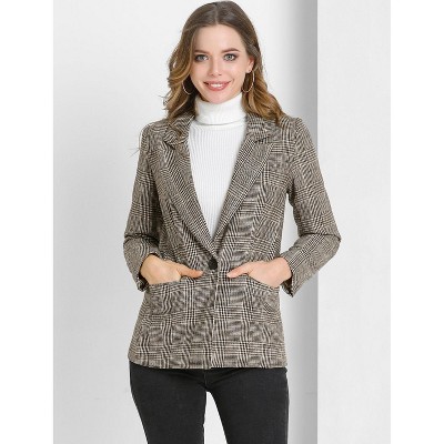 INSPIRE CHIC Women's Notched Lapel One Button Boyfriend Plaid Suit Blazer 2 Packs Brown/Burgundy X-Small — фото 3