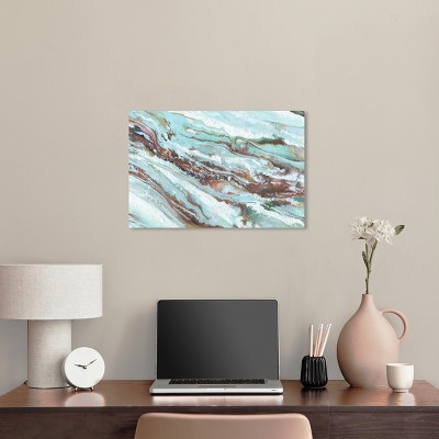 Mint Waves Blue and Brown Abstract Canvas Wall Art, 24" x 16"