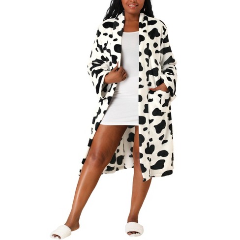 Agnes Orinda Women's Plus Size Flannel Cow Print Self Waist Mid-length Robe : Target