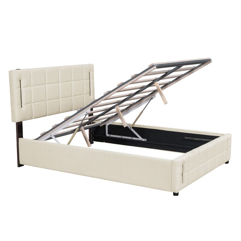 Full/Queen Size Upholstered Bed with Hydraulic Storage System and LED Light - ModernLuxe, 4 of 13