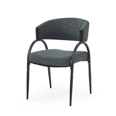 Dark Green and Black Metal Upholstered Arm Chairs, Set of 2