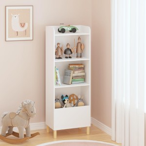 TOAOTBNBO Toy Cute Storage Bookcase with Wood Legs, Narrow Toy Bookshelf for Decoration Tall Book Shelf for Bedroom, White - 1 of 4