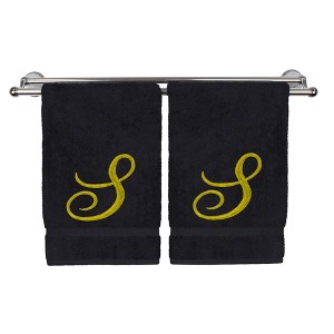 BC BARE COTTON Monogrammed Hand Towel, 100% Turkish Cotton - Set of 2 - Black - Gold Script - 1 of 4