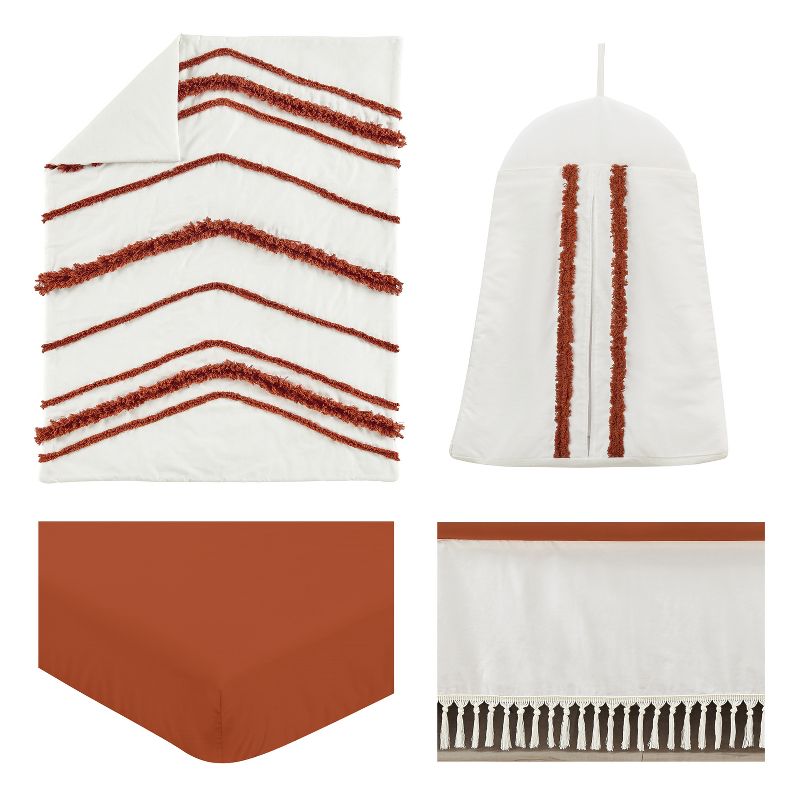 Sweet Jojo Designs Gender Neutral Unisex Baby Crib Bedding Set - Boho Fringe Rust Orange Ivory Off White 4pc, 3 of 8
