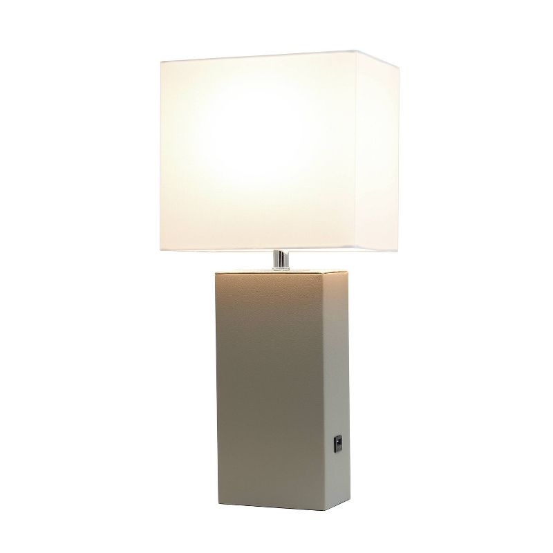 Modern Leather Table Lamp with USB and Fabric Shade - Elegant Designs, 3 of 9