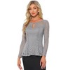 INSPIRE CHIC Women's Floral Lace Front Peplum Hem Keyhole Sheer Long Sleeve Blouse - 2 of 4