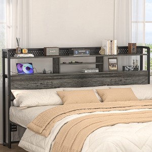 Aheaplus Storage Headboard with Led Lights & Charging Station - 1 of 4