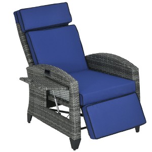 Outdoor Recliner Chair with Cushions, Reclining Patio Lounge Chair with Adjustable Footrest, Armrests, Tray Table - 1 of 4