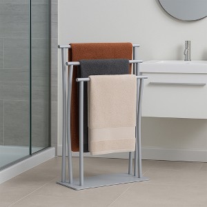 Evideco French Home Goods Freestanding Towel Rack Three Bars Tempered White Glass Base - 1 of 4