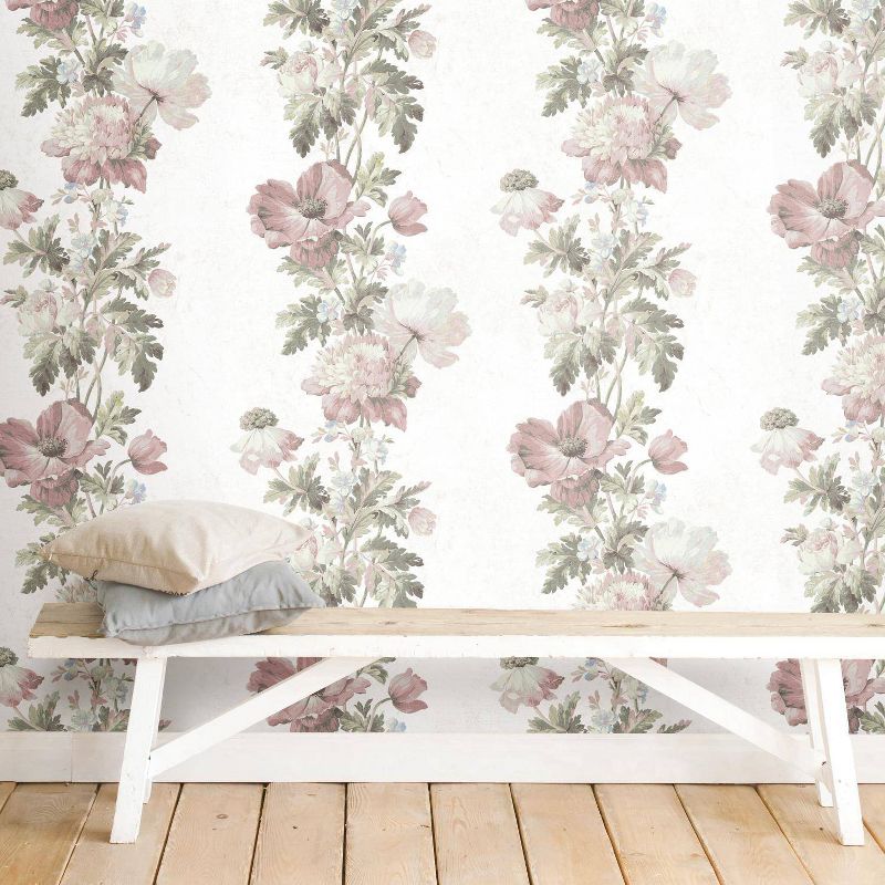 RoomMates Vintage Floral Stripe Peel and Stick Wallpaper Pink, 3 of 8