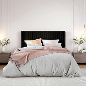 Allewie Bed Platform Frame/Velvet Upholstered Bed Frame with Vertical Channel Tufted Headboard/Strong Wooden Slats/Box Spring Optional - 1 of 4