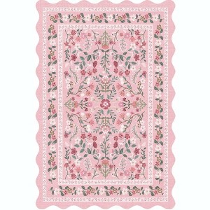 Acekool Washable Area Rug Non Slip Low Pile Boho Floral Accent Carpet for Bedroom, Bedside, Kitchen, Entryway, Kids Room, Office - 1 of 4