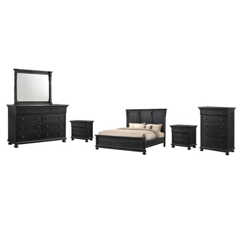 6pc King Henrietta Solid Wood Bedroom Set Distressed Black Abbyson Living Target