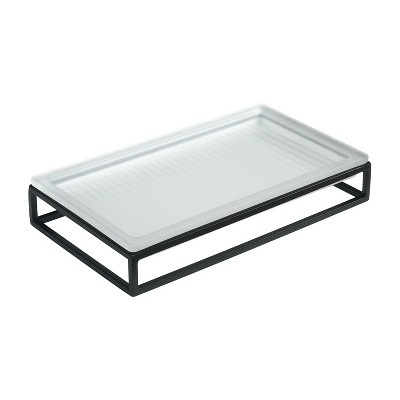 LunaLulinlk Ribbed glass and metal tray, white with black trim