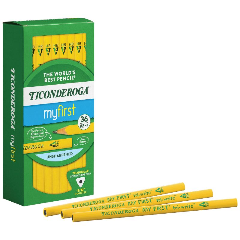Ticonderoga My First TriWrite Triangular Graphite Pencils Without Erasers, No 2 Tip, Yellow, Pack of 36, 4 of 5