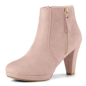 Allegra K Women's Round Toe Side Zip Low Platform Chunky Heel Ankle Booties - 1 of 4