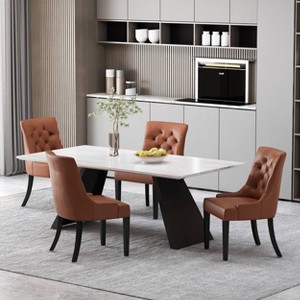 Christopher Knight Home Set of 4 Cheney Faux Leather Tufted Dining Chairs Cognac Brown/Matte Black - 1 of 4
