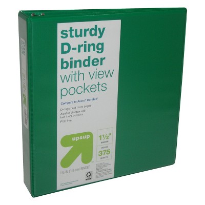 1.5" 3 Ring Binder Clear View Green - up&up™: D Rings, 375 Sheet Capacity, 4 Internal Pockets, Cardboard & Polypropylene