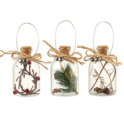 3-Pack Of Christmas Tree Decorations - Hanging Glass Decorations with Steel Handles, Ornate Christmas Ornaments, Assorted, 2.24x3.88x2.24"