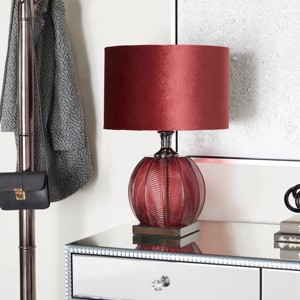Glam Velvet Table Lamp Dark Red - Olivia & May: Modern Polyester Shade, No Assembly, E26 Socket - 1 of 4