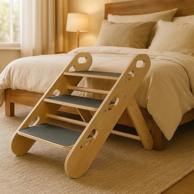 Wood Dog Stairs Sofa Bed Ladder Anti Slip High Bed Climbing Comfortable Dog Stairs For Small Dogs Carpeted 3 Tiers For Couch